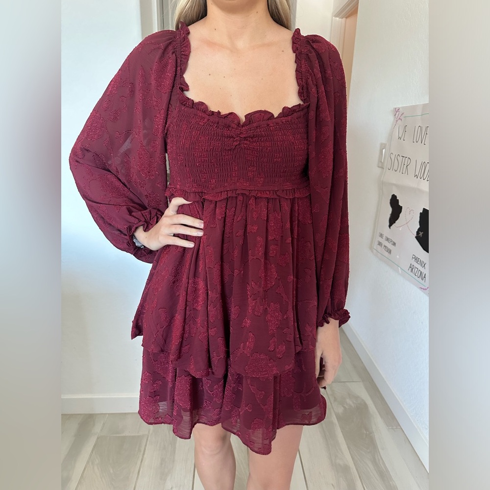 Altar'd State Burgundy Long Sleeve Dress